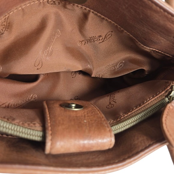 Vintage 1954 Fossil 75082 Brown Classic Leather Handbag Shoulder Purse Brass Key - Picture 9 of 16